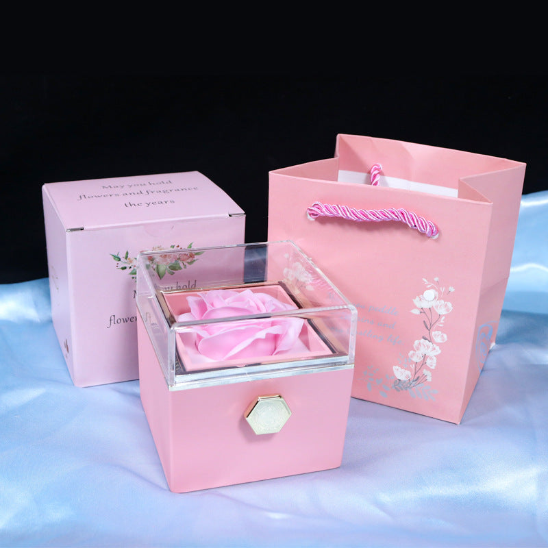 Flower Rose Gift Box Creative Rotating Rose Jewelry Packaging Box Valentine's Day Gift For Women