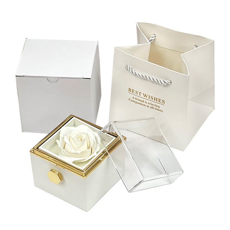 Flower Rose Gift Box Creative Rotating Rose Jewelry Packaging Box Valentine's Day Gift For Women